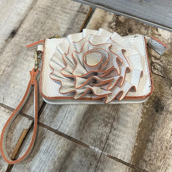 Jessab Handbags - White Ruffle Flower Clutch Wristlet Coquette Cottagecore Girly Purse